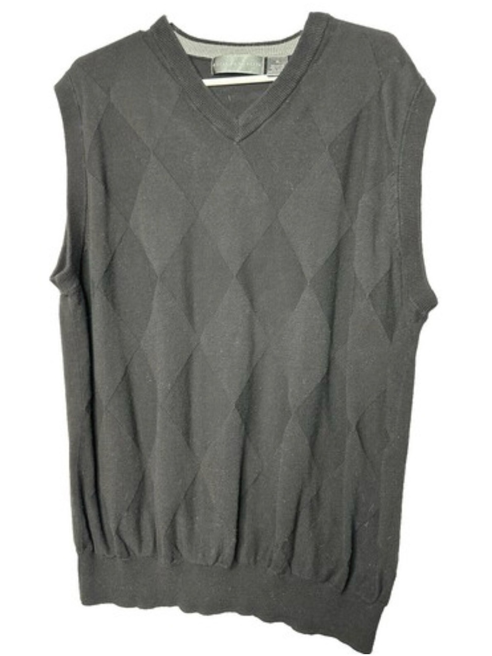 Oscar de la Renta Charcoal Gray Argyle V-Neck Sweater Vest
